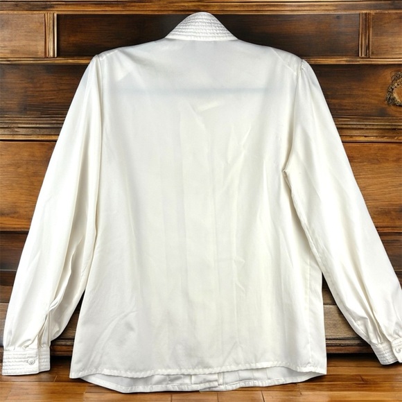 VTG Ann Chabrol Elegant Cream Pleated Button Down Shirt Women’s Sz 12 - Picture 2 of 9